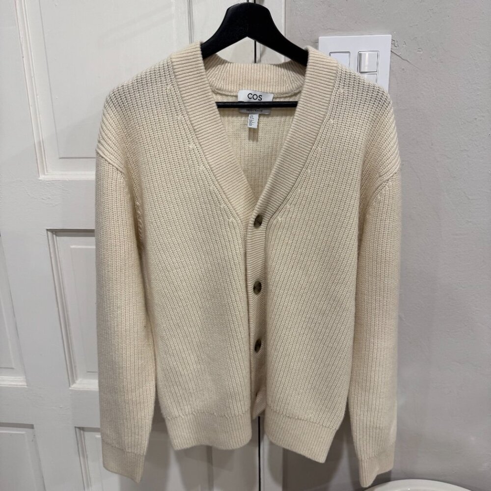 COS RIBBED WOOL AND CASHMERE CARDIGAN Men Size XS Cream